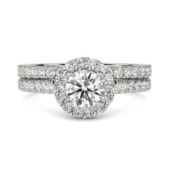 Round Diamond Shoulder Set Ring With Matching Band