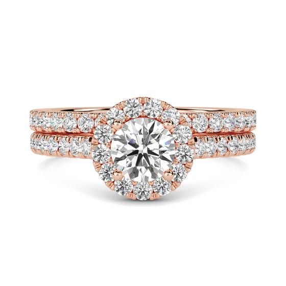 Round Diamond Shoulder Set Ring With Matching Band
