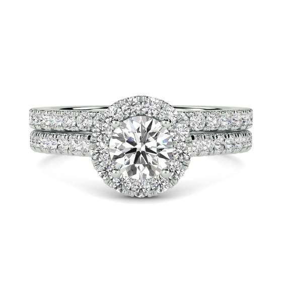Round Diamond Shoulder Set Ring With Matching Band