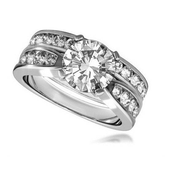 Round Diamond Shoulder Set Ring With Matching Band
