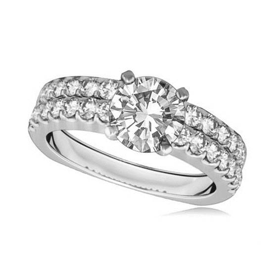 Round Diamond Shoulder Set Ring With Matching Band