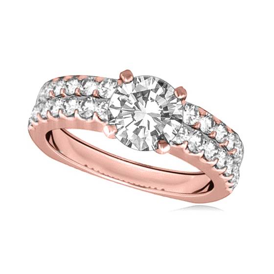 Round Diamond Shoulder Set Ring With Matching Band