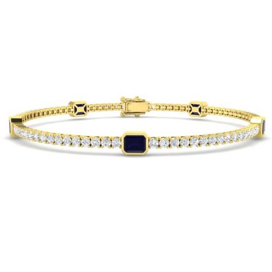 Emerald Cut Blue Sapphire and Round Diamond Set Bracelet