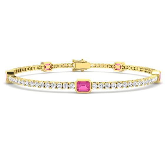 Emerald Cut Pink Sapphire and Round Diamond Set Bracelet