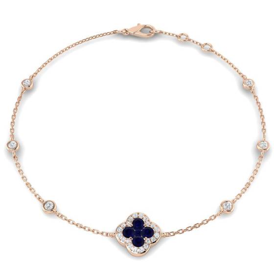 Round Cut Blue Sapphire Gemstone Clover Bracelet
