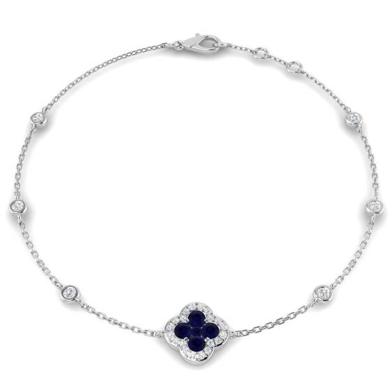 Round Cut Blue Sapphire Gemstone Clover Bracelet