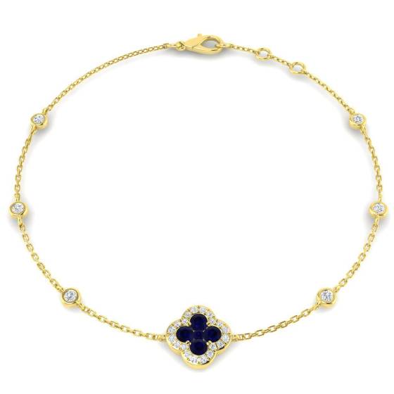 Round Cut Blue Sapphire Gemstone Clover Bracelet