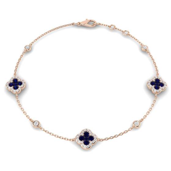 Round Cut Blue Sapphire Gemstone Clover Bracelet