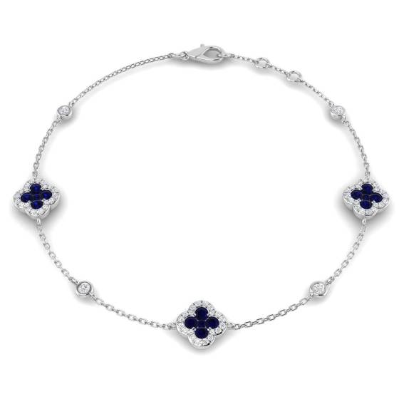 Round Cut Blue Sapphire Gemstone Clover Bracelet