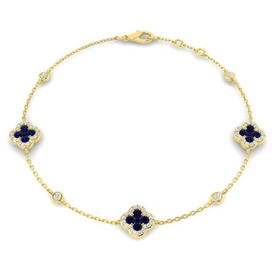 Round Cut Blue Sapphire Gemstone Clover Bracelet