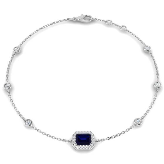Emerald Cut Blue Sapphire and Round Diamond Set Bracelet