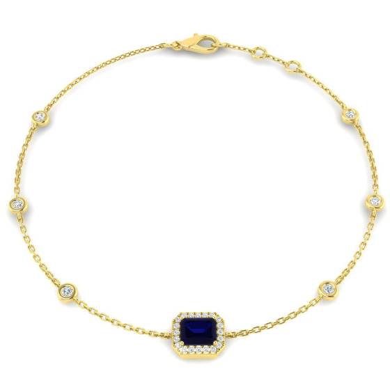 Emerald Cut Blue Sapphire and Round Diamond Set Bracelet