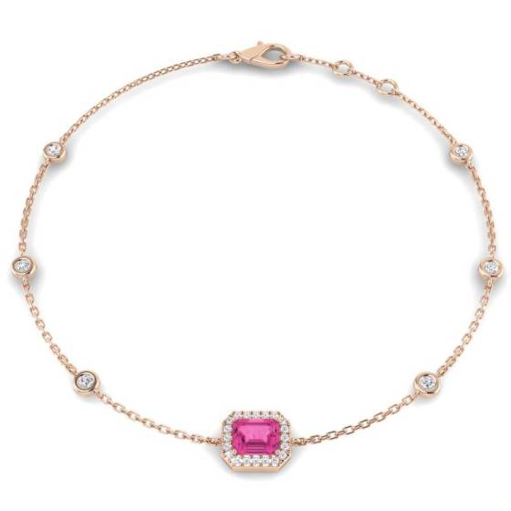 Emerald Cut Pink Sapphire and Round Diamond Set Bracelet