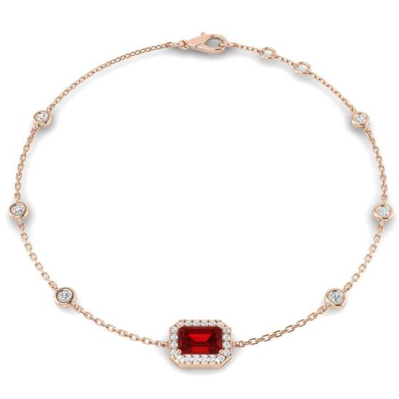 Emerald Cut Ruby and Round Diamond Set Bracelet