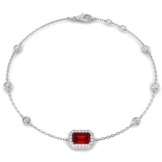 Emerald Cut Ruby and Round Diamond Set Bracelet