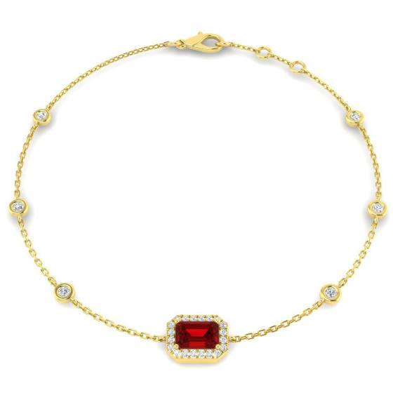 Emerald Cut Ruby and Round Diamond Set Bracelet