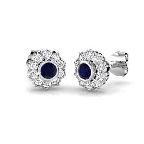 Round Cut Blue Sapphire Gemstone Stud Earrings