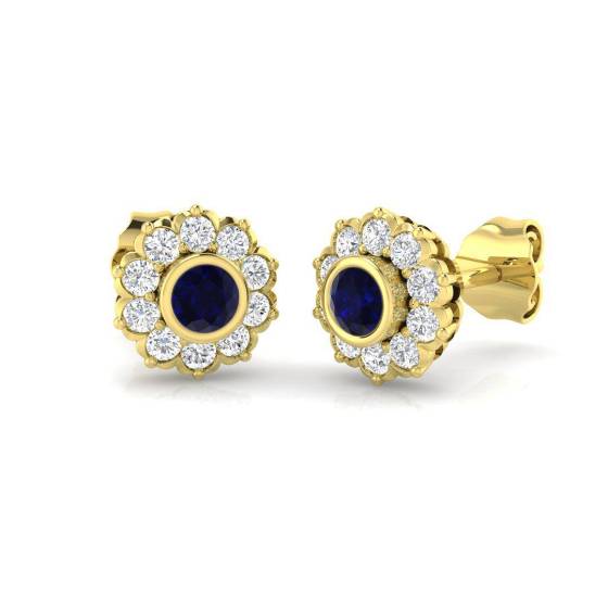 Round Cut Blue Sapphire Gemstone Stud Earrings