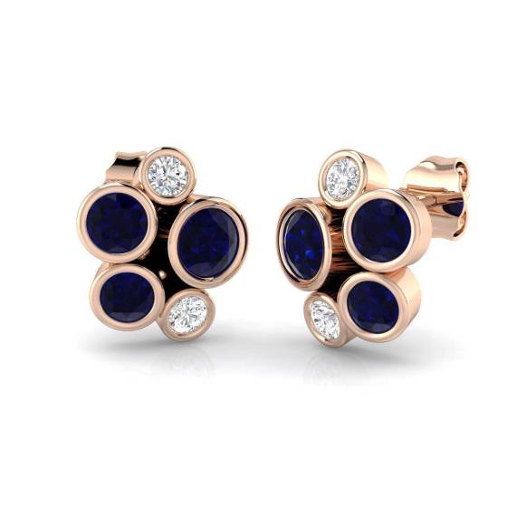 Round Cut Blue Sapphire Gemstone Stud Earrings