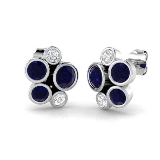 Round Cut Blue Sapphire Gemstone Stud Earrings