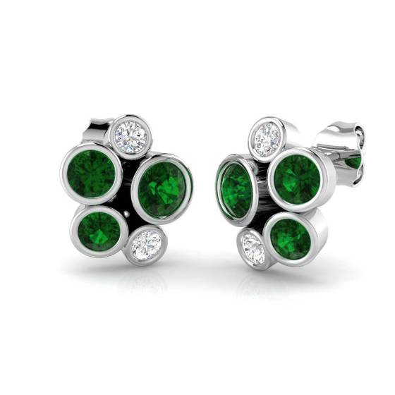 Round Cut Green Emerald Gemstone Stud Earrings