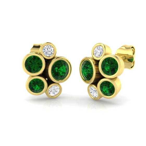 Round Cut Green Emerald Gemstone Stud Earrings