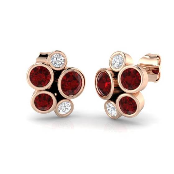 Round Cut Ruby Gemstone Stud Earrings