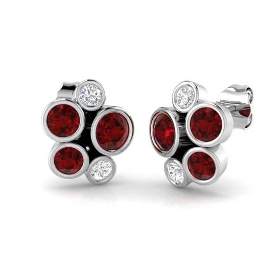 Round Cut Ruby Gemstone Stud Earrings