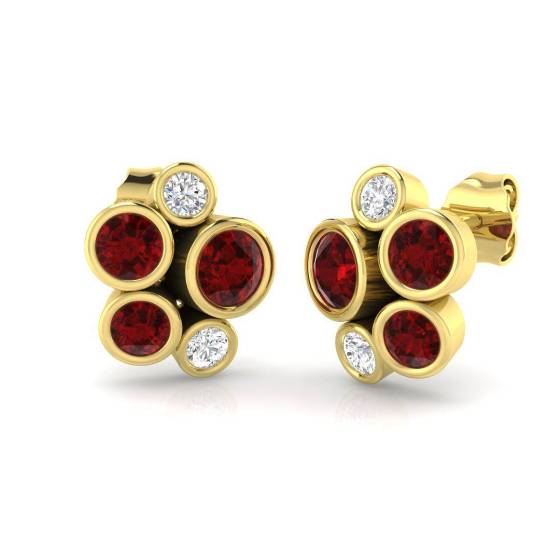 Round Cut Ruby Gemstone Stud Earrings