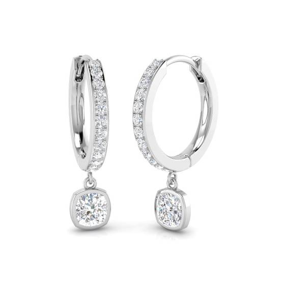 Round and Cushion Diamond Hoop Earrings
