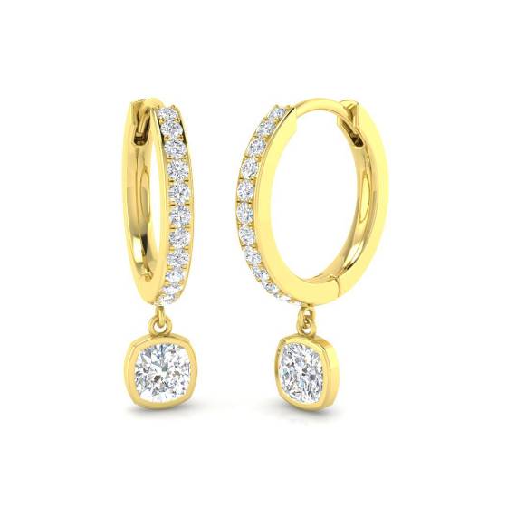 Round and Cushion Diamond Hoop Earrings