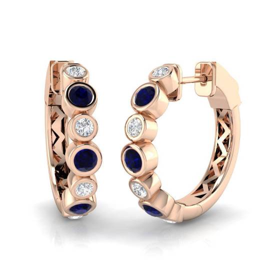 Round Cut Blue Sapphire Gemstone Hoop Earrings