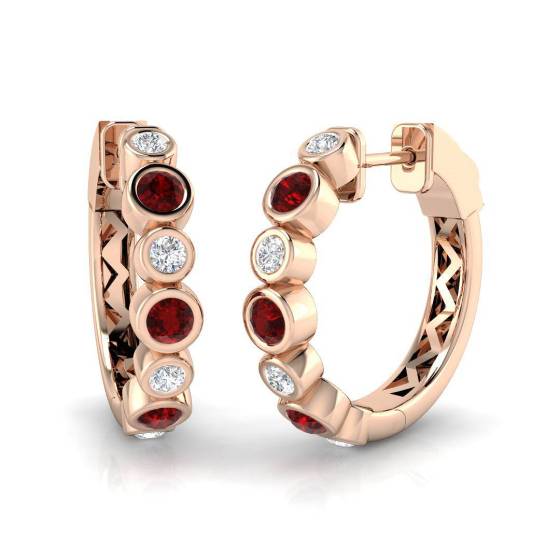 Round Cut Ruby Gemstone Hoop Earrings