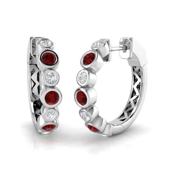 Round Cut Ruby Gemstone Hoop Earrings