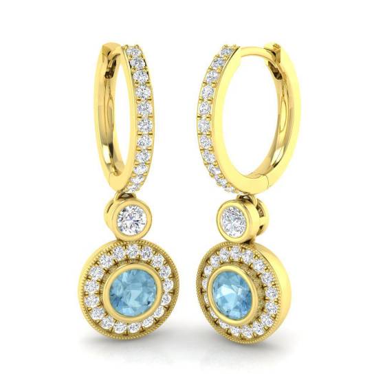 Round Cut Aquamarine Diamond Earrings