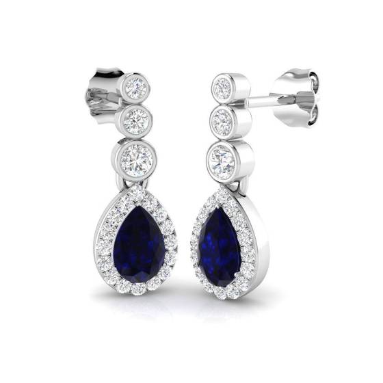 Pear Cut Blue Sapphire Gemstone Drop Earrings