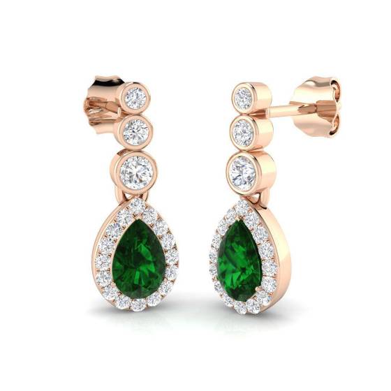 Pear Cut Green Emerald Gemstone Drop Earrings