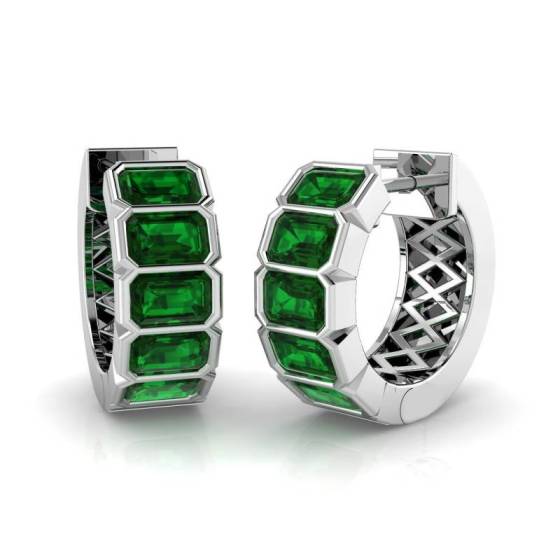 Emerald Cut Green Emerald Gemstone Hoop Earrings
