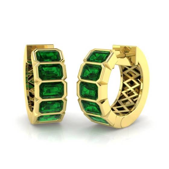 Emerald Cut Green Emerald Gemstone Hoop Earrings