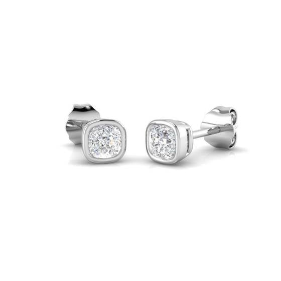 Cushion Diamond Bezel Set Stud Earrings