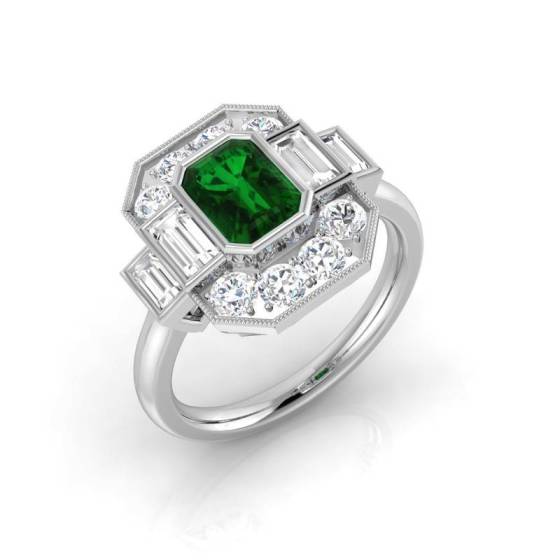 Emerald Cut Emerald Gemstone Bezel Set Ring