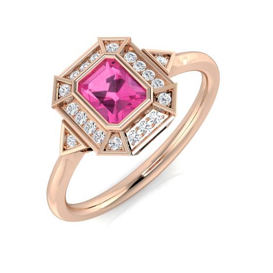 Emerald Cut Pink Sapphire Gemstone Bezel Set Ring