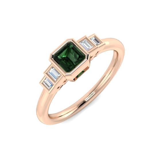 Princess Green Sapphire and Baguette Gemstone Ring