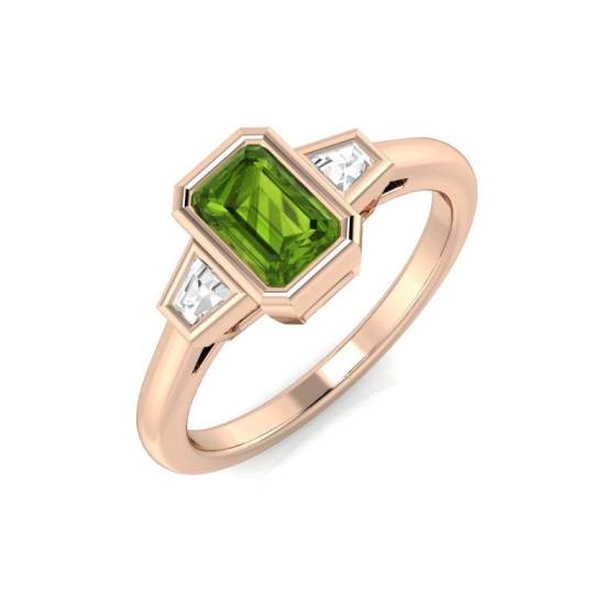Emerald And Round Cut Peridot Gemstone Bezel Set Ring