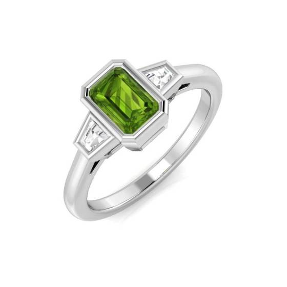 Emerald And Round Cut Peridot Gemstone Bezel Set Ring