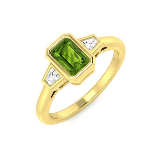 Emerald And Round Cut Peridot Gemstone Bezel Set Ring