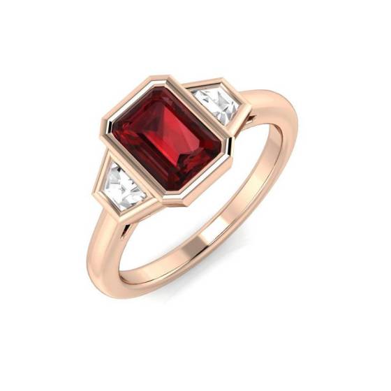 Emerald Cut Garnet Bezel Set Ring