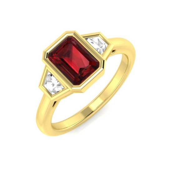 Emerald Cut Garnet Bezel Set Ring