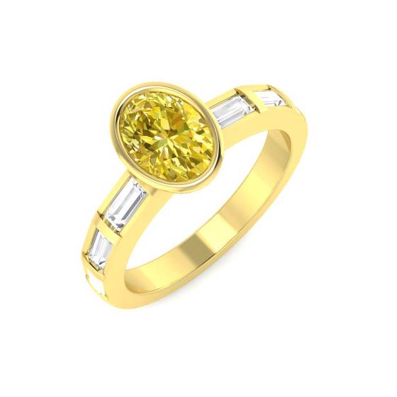 Oval Yellow Diamond Bezel Set Shoulder Set Ring