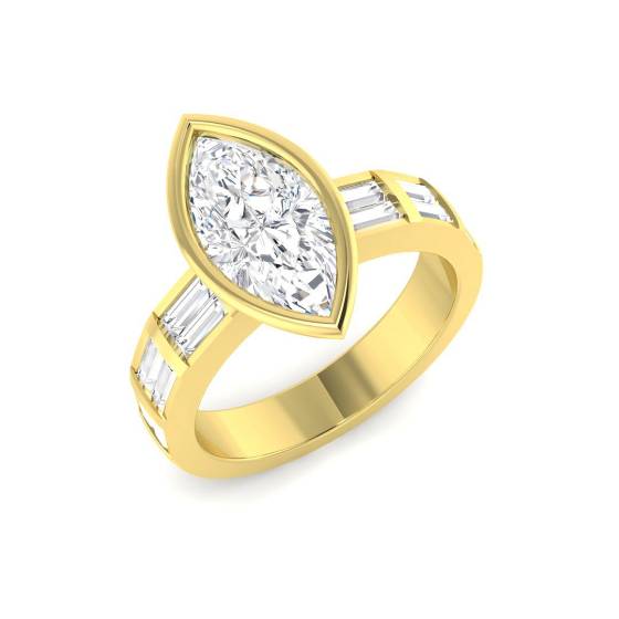 Marquise and Baguette Bezel Set Engagement Ring
